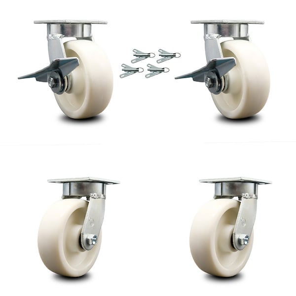 Service Caster 6 Inch Kingpinless Nylon Wheel Caster Swivel Locks 2 Brakes, 4PK SCC-KP30S620-NYR-SLB-BSL-2-BSL-2 - main